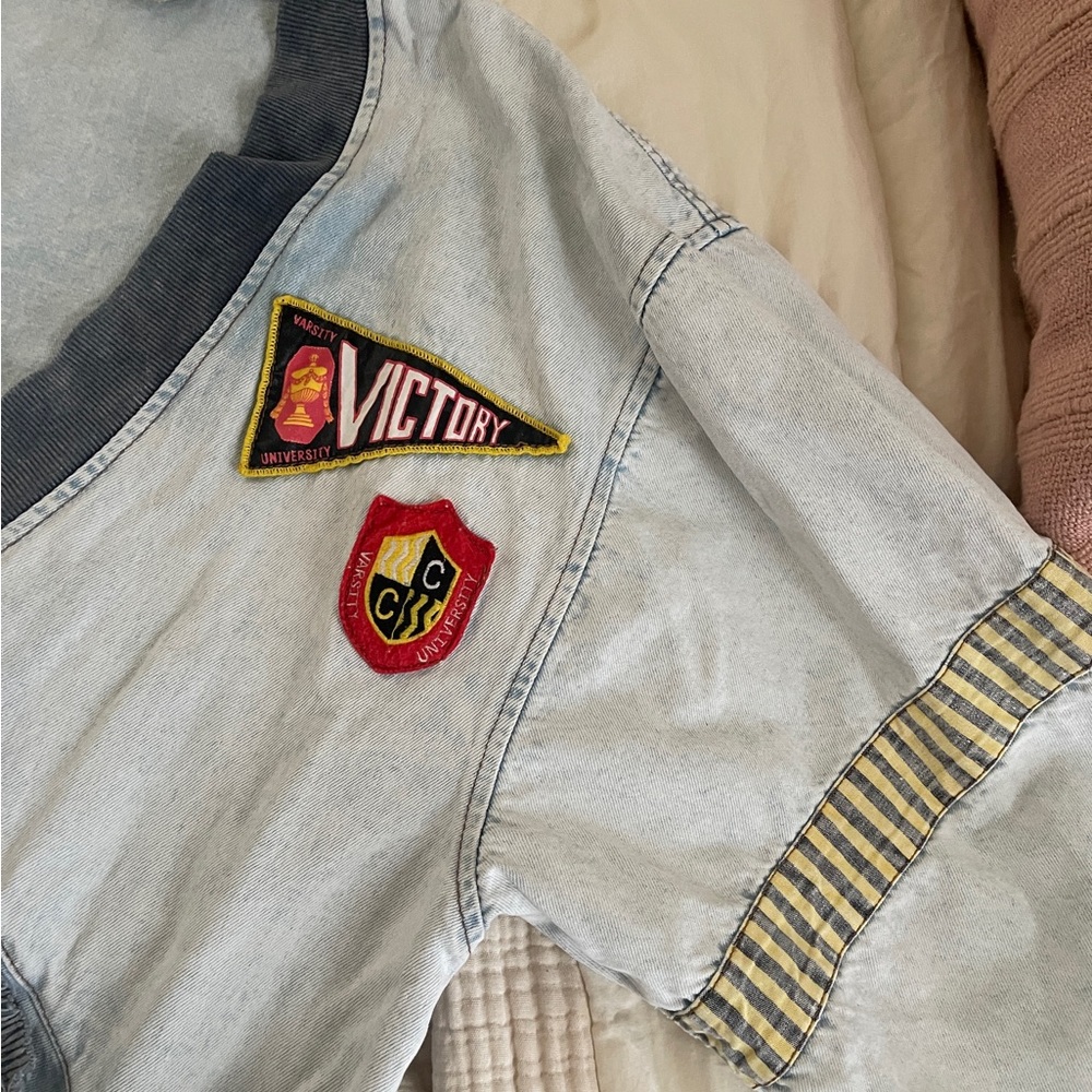 Vintage Patchwork Denim varsity patchwork 80s Jac… - image 7